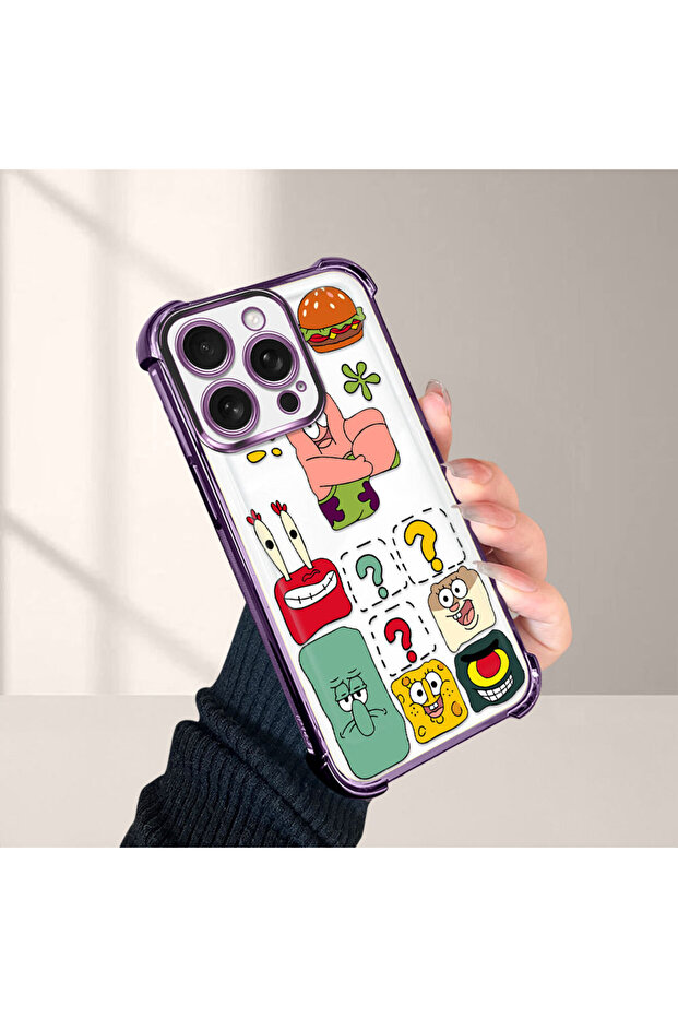 iPhone 16 Pro Compatible Transparent Silicone Flutter Protective Case Spongebob - 4