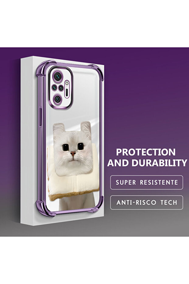 Redmi Note 10 Pro Compatible Transparent Silicone Flutter Protective Case with Cat Pattern - 4