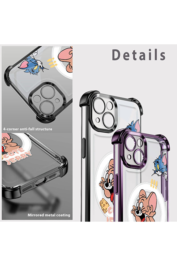 غطاء حماية شفاف من السيليكون متوافق مع آيفون 16e بتصميم توم وجيري - 8