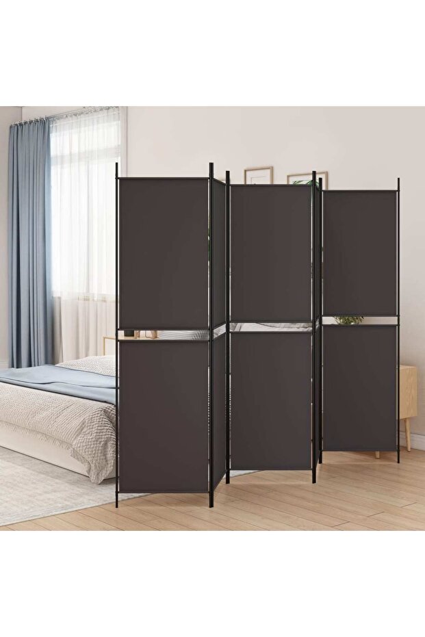 5-Panel Room Divider Brown 250x200 cm Fabric