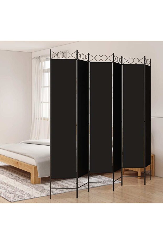 6-Panel Room Divider Black 240x220 cm Fabric