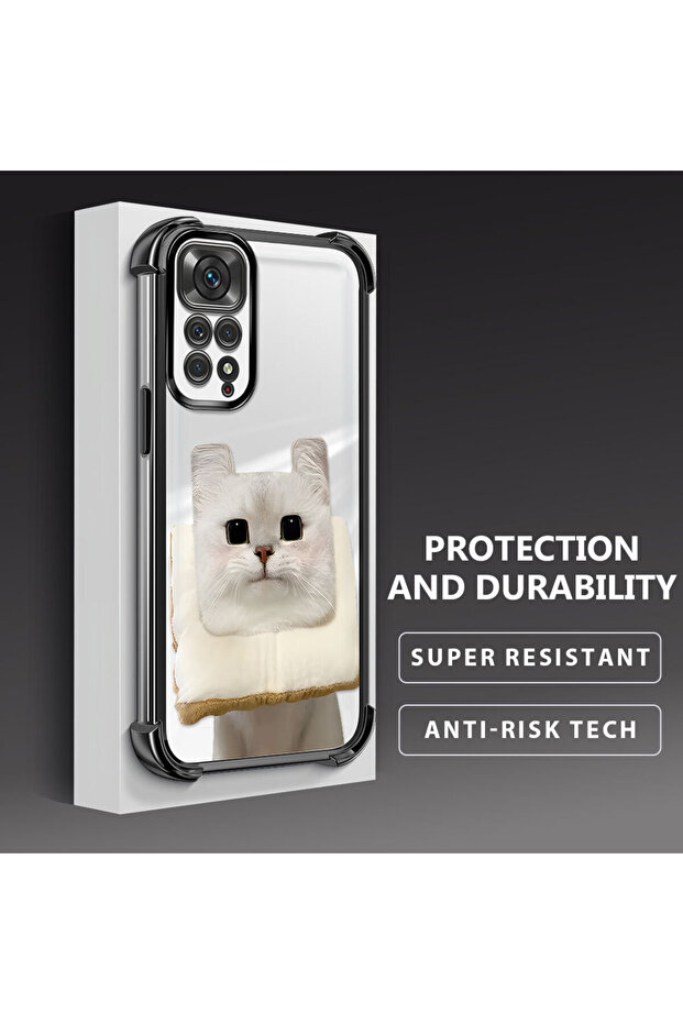 Redmi Note 11 Compatible Transparent Silicone Flutter Protective Case with Cat Pattern - 4