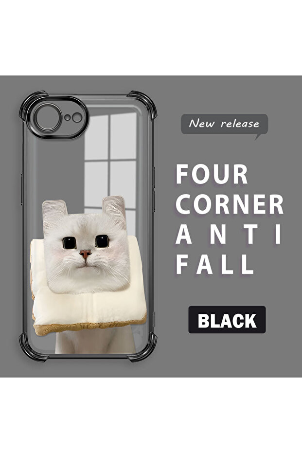 iPhone 16E Compatible Transparent Silicone Flutter Protective Case with Cat Pattern - 1