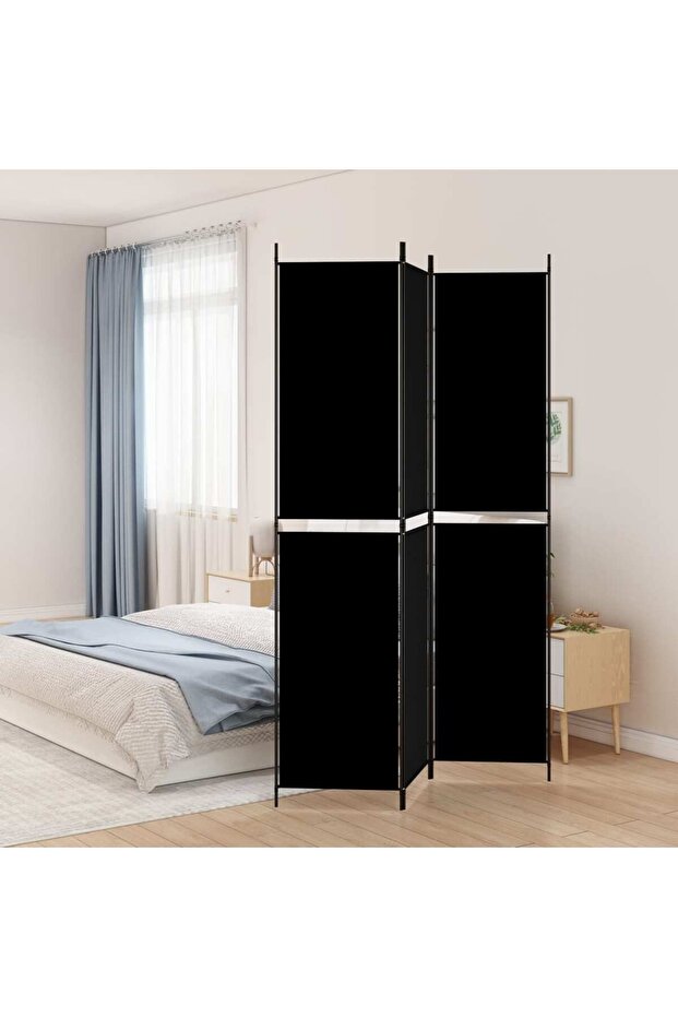 3-Panel Room Divider Black 150x220 cm Fabric