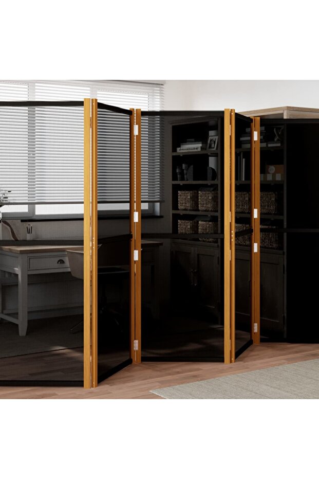 5-Panel Room Divider Black 350x180 cm