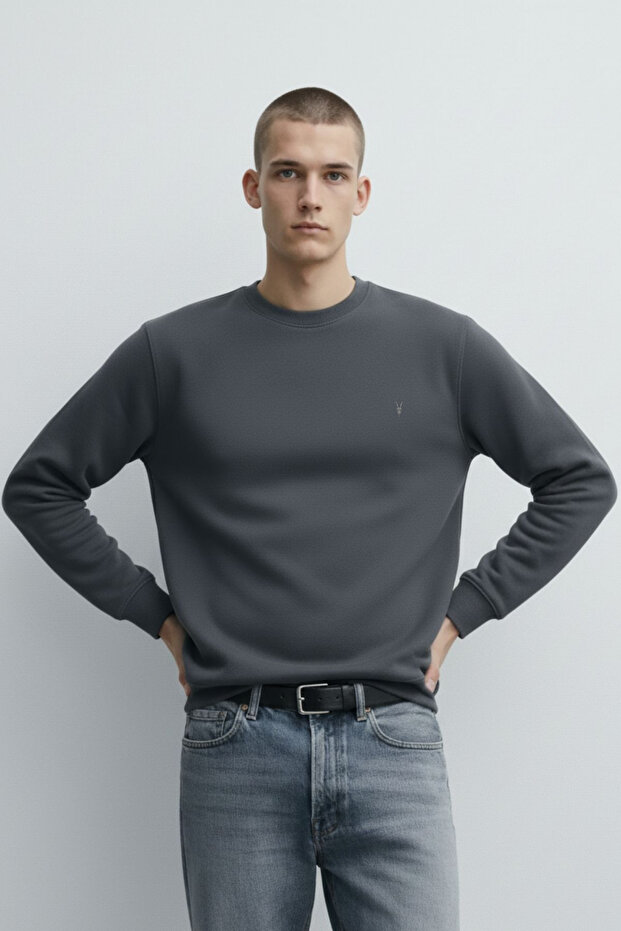 سويت شيرت رجالي بياقة دائرية أساسي مدخن - 5