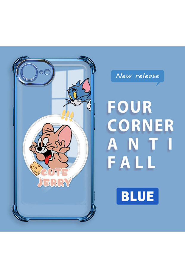 غطاء حماية شفاف من السيليكون متوافق مع آيفون 16e بتصميم توم وجيري - 1