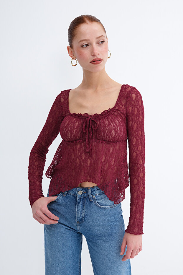 Front Tie Lace Blouse B17781