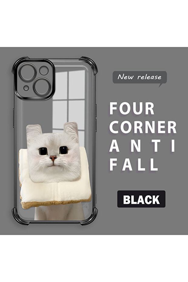 iPhone 14 Compatible Transparent Silicone Flutter Protective Case with Cat Pattern - 1