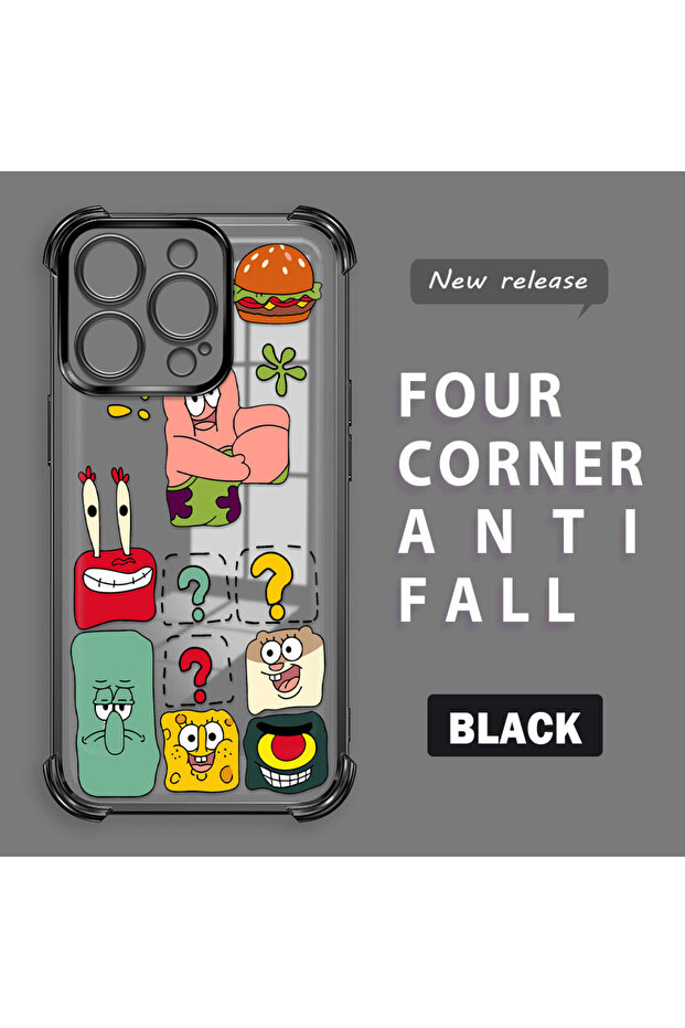 غطاء حماية شفاف متوافق مع آيفون 16 برو من السيليكون بتصميم سبونج بوب - 1