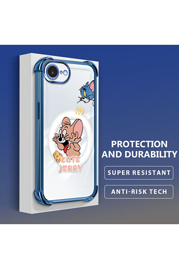 غطاء حماية شفاف من السيليكون متوافق مع آيفون 16e بتصميم توم وجيري - 3