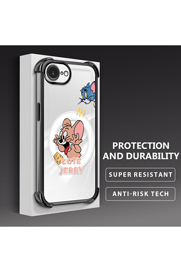 غطاء حماية شفاف من السيليكون متوافق مع آيفون 16e بتصميم توم وجيري - 3