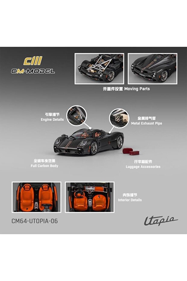 CM Model Pagani Utopia Carbon 1/64 Model Araba - 3