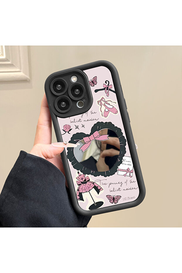 حافظة سيليكون سوداء مقاومة للسقوط متوافقة مع آيفون 14 بلس مع أنماط قلب على شكل مرآة - 6