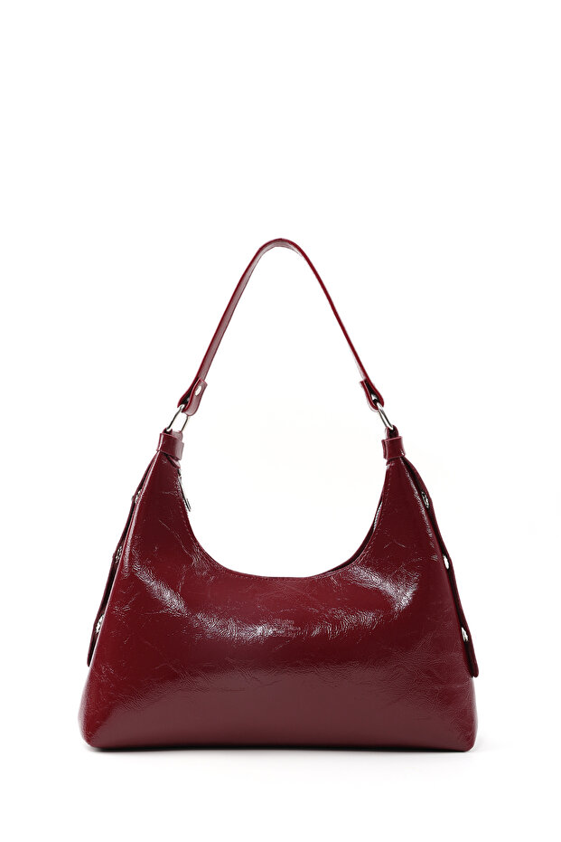 Crinkled Textured Burgundy Shk82 Baguette Model Single Compartment Women's Faux Leather Hand and Shoulder Bag