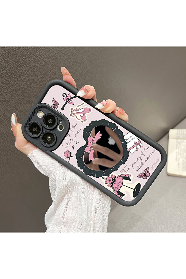 حافظة سيليكون سوداء مقاومة للسقوط متوافقة مع آيفون 14 بلس مع أنماط قلب على شكل مرآة - 4