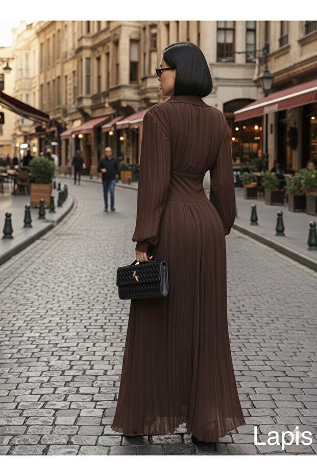 Yakalı piliseli elbise - 3