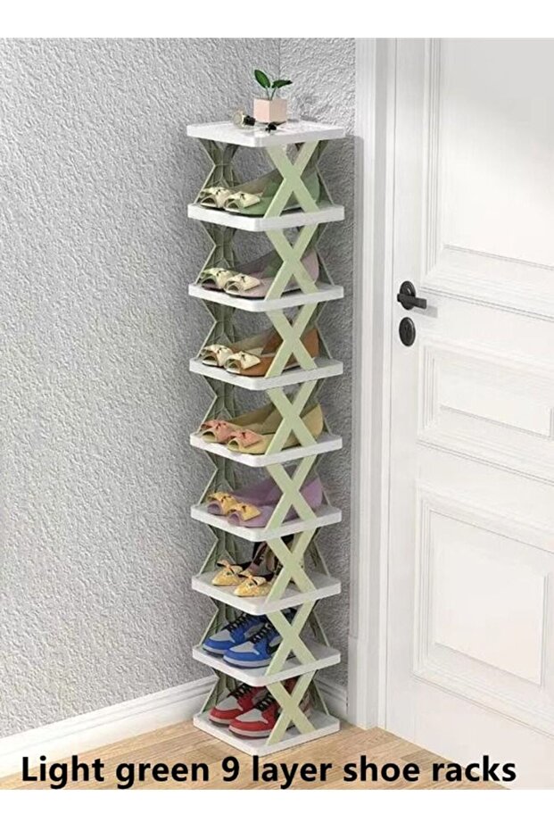 1-Piece 9 Tier Shoe Rack/Multi-Layer Shoe Rack Light Green