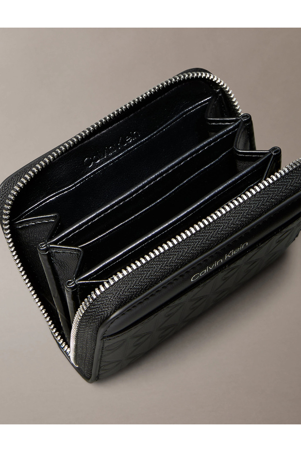 Czarny portfel damski z zamkiem błyskawicznym, z wytłoczonym logo i nadrukiem LV04F1081G-UB1 - 3