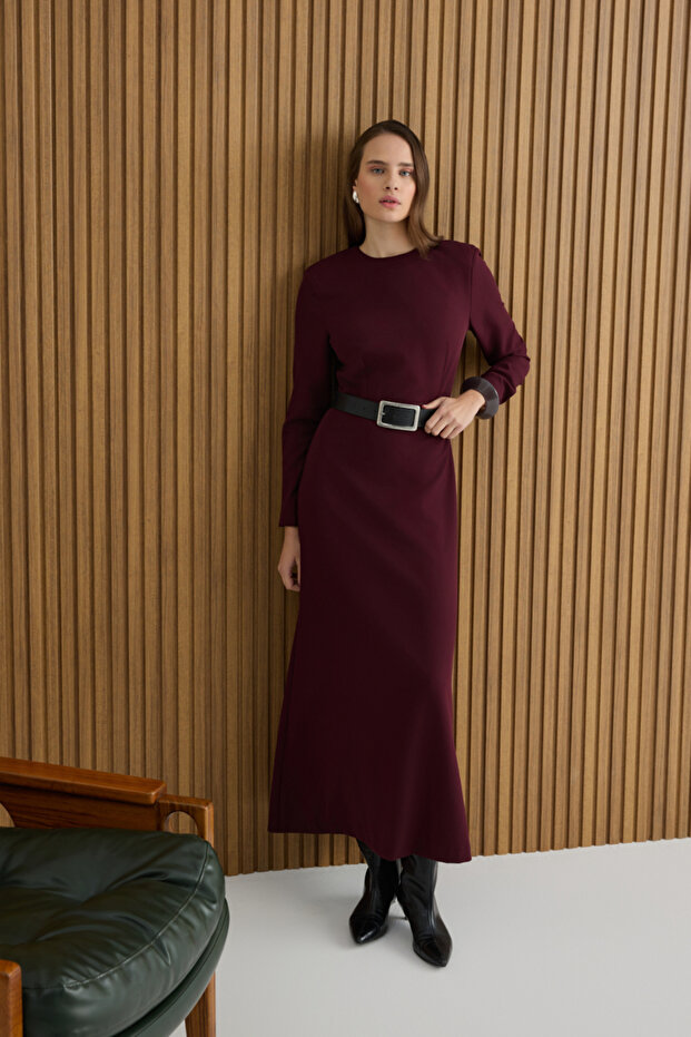 Bordo Dokuma Elbise - 1