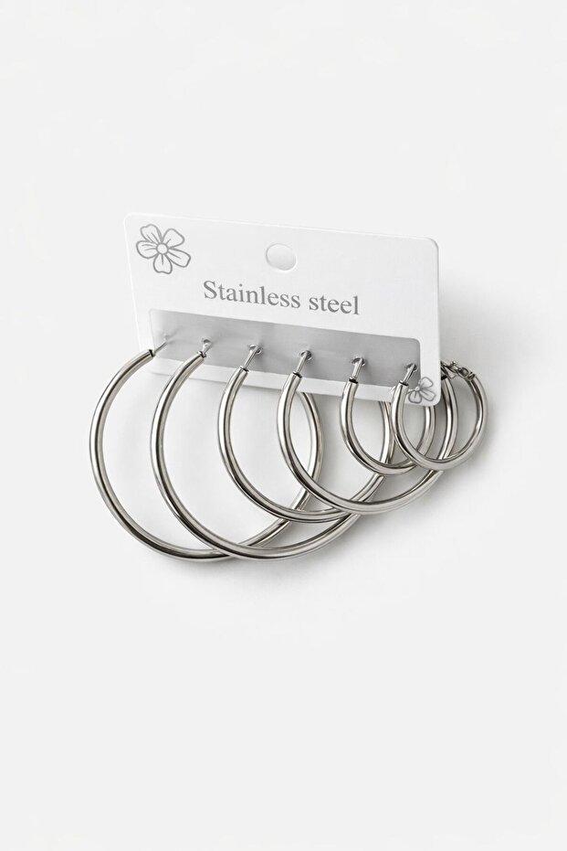 Set of 6 Steel Hoop Earrings