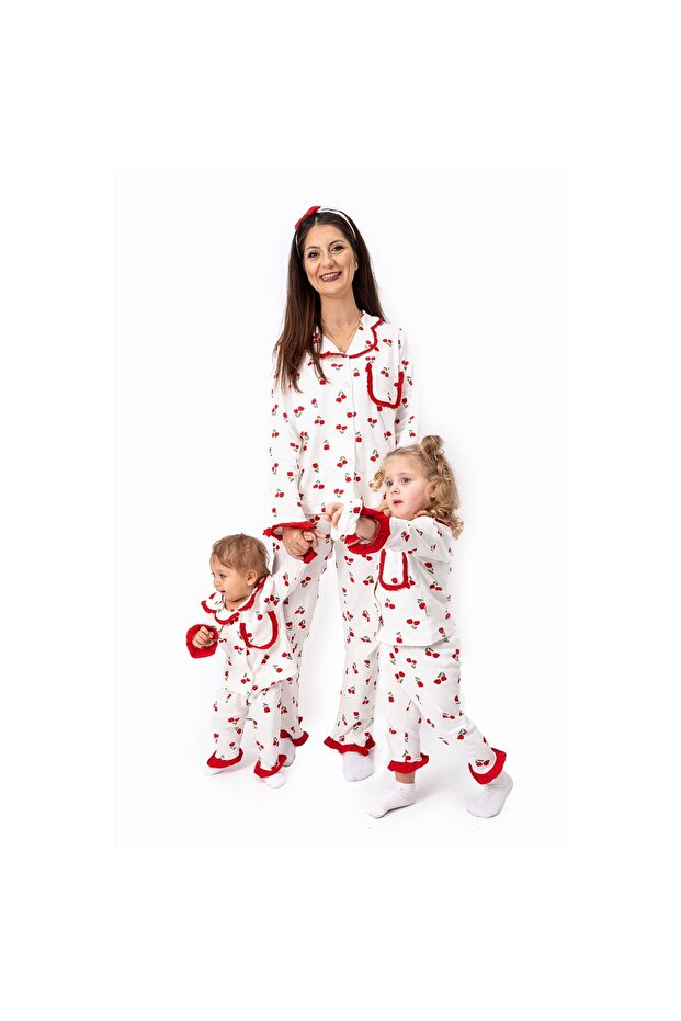 Women's Mother Ecru Red Tulip Patterned Ruffled Bandana Pajama Set
