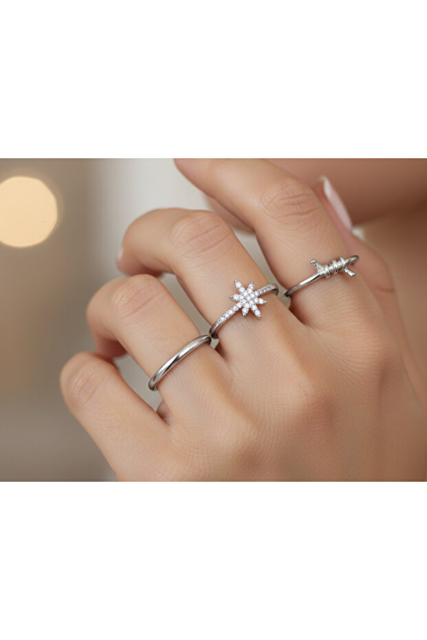 مجموعة من 3 خواتم أساسية من حجر الزركون - 2