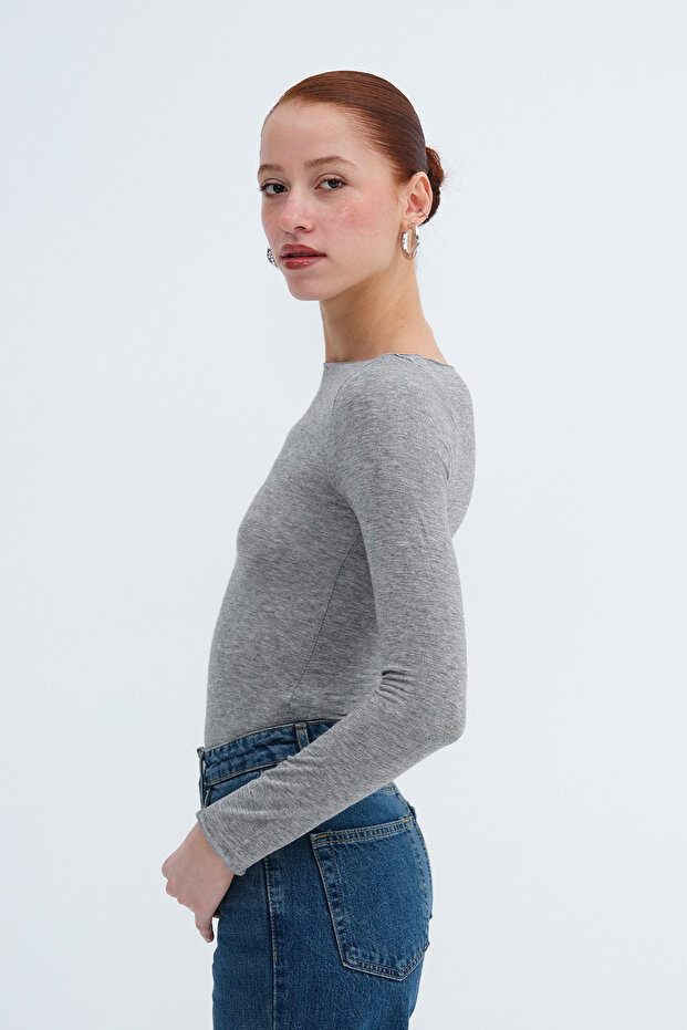 Uzun Kollu Basic Bluz B12954 - 5