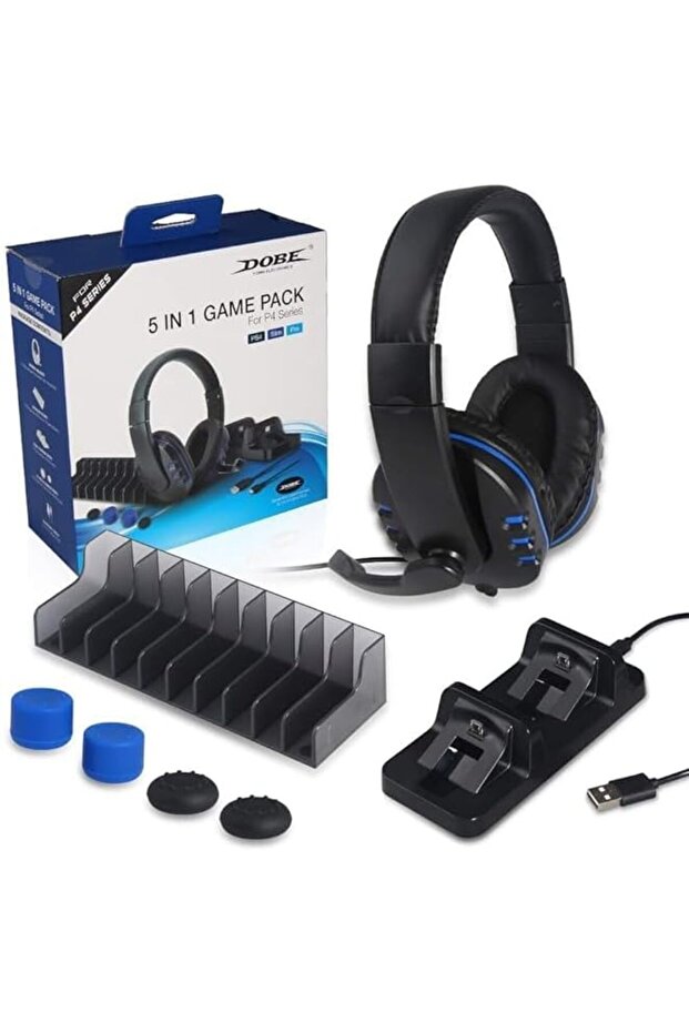 DOBE 5 in 1 Game Pack, Dual Charger Station Dock, Headset with Mic, Disc Storage Stand, Charging Cab