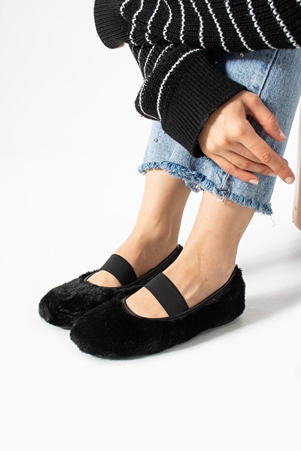 Rabbit Fur Zra Model Soft Women's Ballerinas