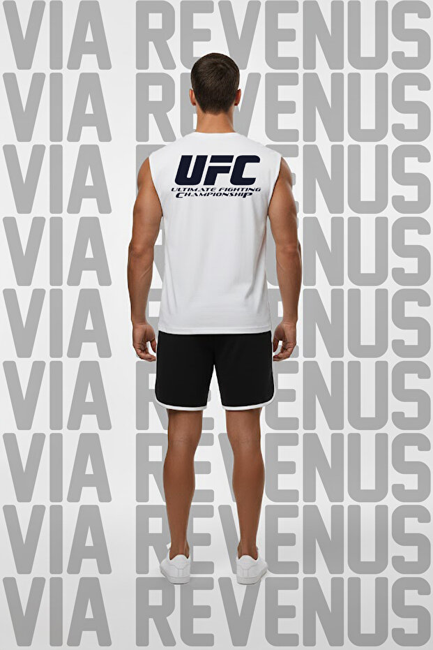 Ufc Ultimate Printed Black Sleeveless T-Shirt and Piped Jersey Fabric Sports Shorts Combination Set
