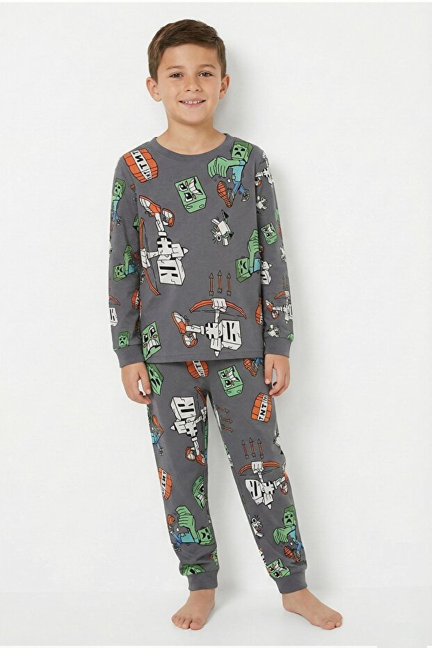 طقم بيجامة للأولاد بنمط لعبة الكمبيوتر - 5