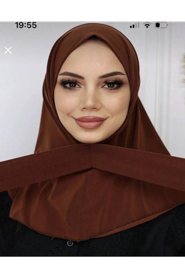 Snap-On Hijab Bonnet Covers the Neck, Comfortable and Practical, Chocolate Brown, Ready-To-Wear Combed Cotton Shawl Headscarf