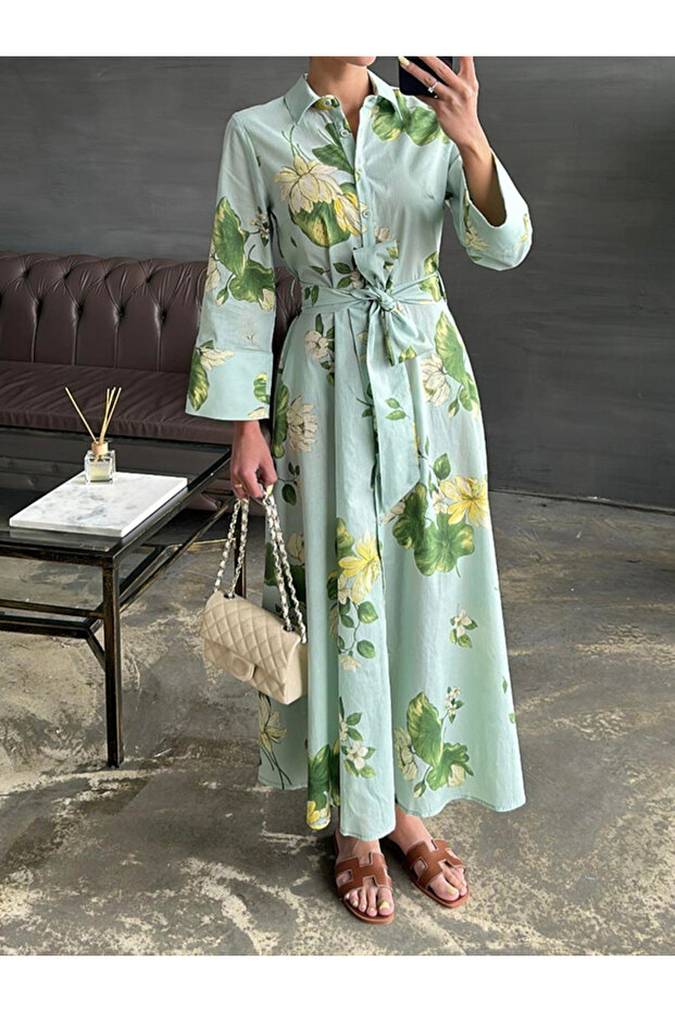 Women Floral Print Buttoned Maxi Dress