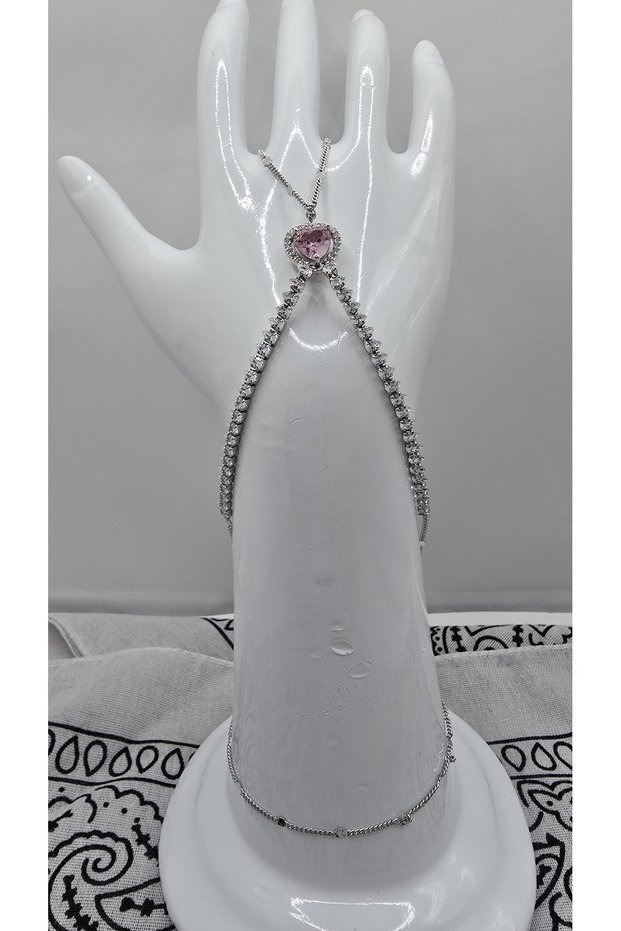 Stainless Steel Silver Color Waterway Large Heart Detailed Zircon Stone Shahmeran