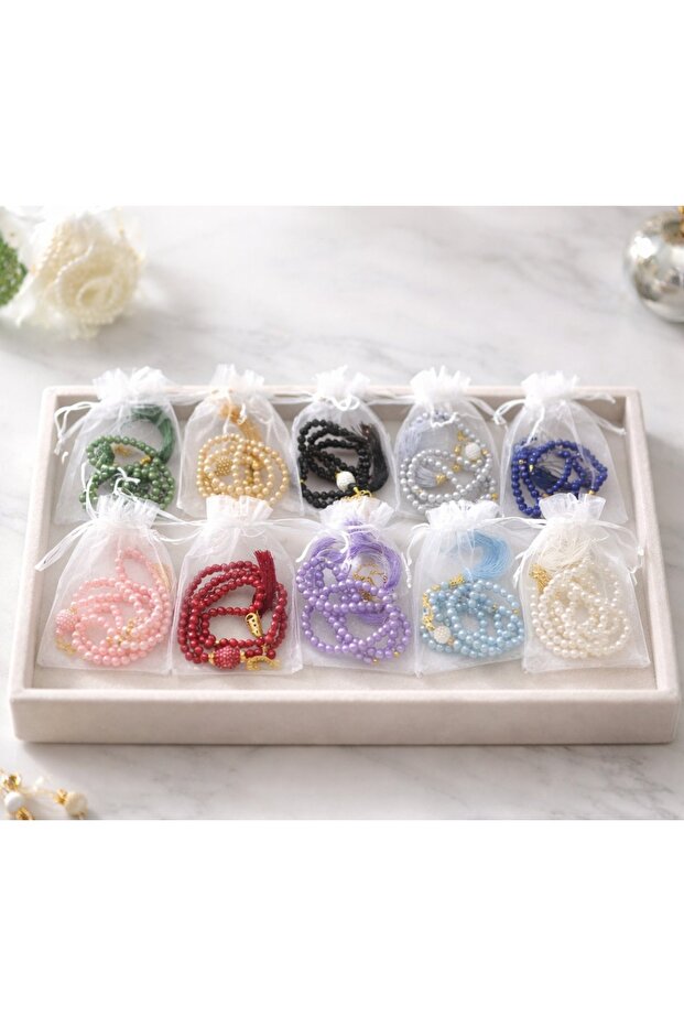 15 Pieces of Tulle Plastic Pearl Prayer Beads, 99-Piece Prayer Beads, Hajj Umrah Mevlüt Gift, Dowry Distribution