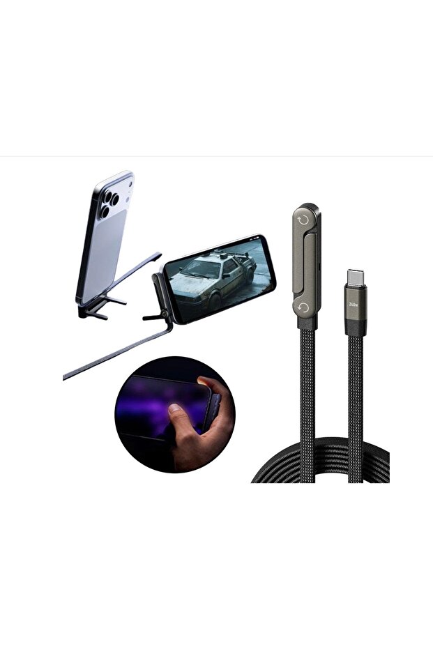 Type-c de Type-C ye Hem Stand Hem Şarj Kablosu Birarada - 6