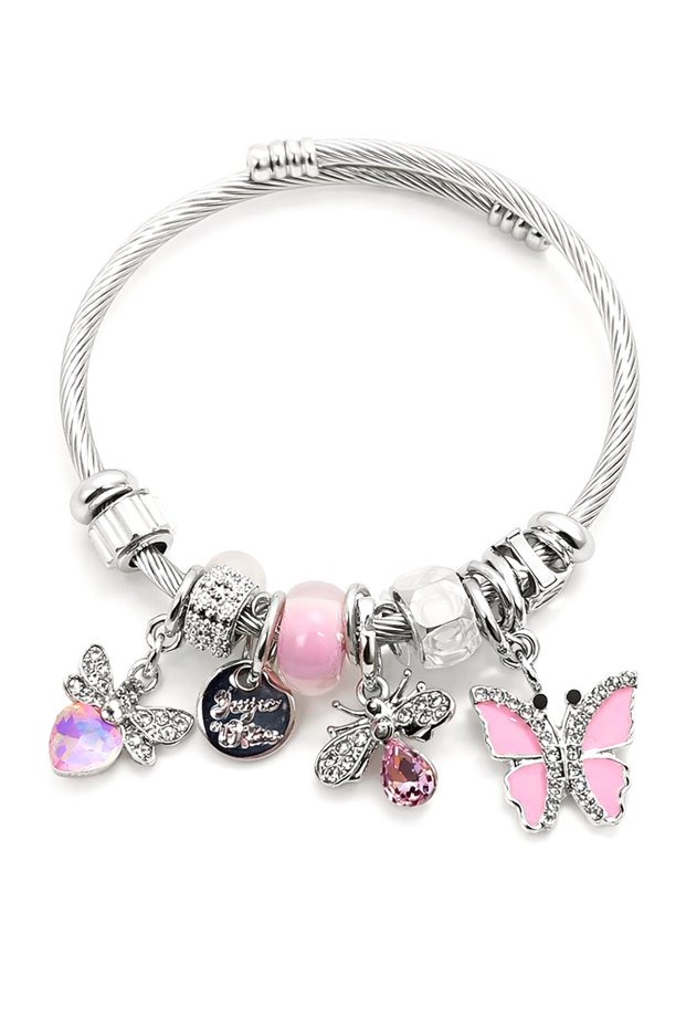 Stainless Tarnish Free Butterfly Heart Star Fish Steel Charm Bracelet Suitable for Children