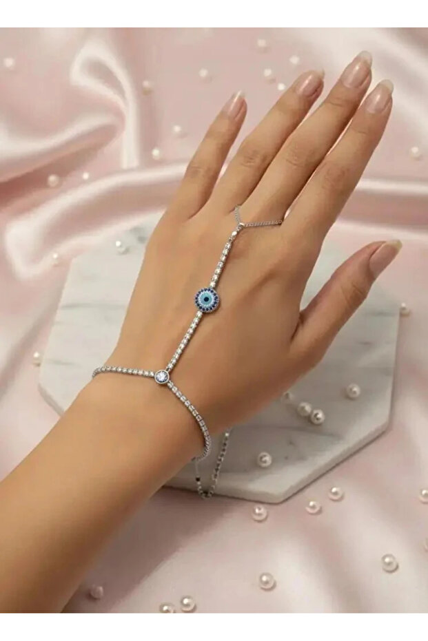 316L Tarnish Resistant Steel Silver Color Zircon Stone Evil Eye Beaded Bracelet with Adjustable Chain
