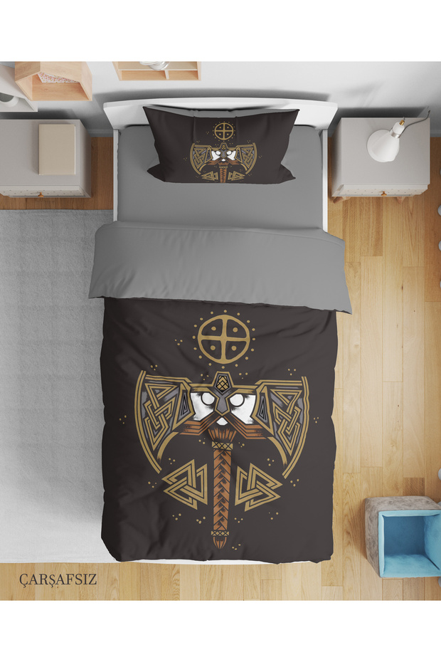 Viking Themed 3D Digital Printed Single Size Sheetless Youth Duvet Cover Set Sleeping Set
