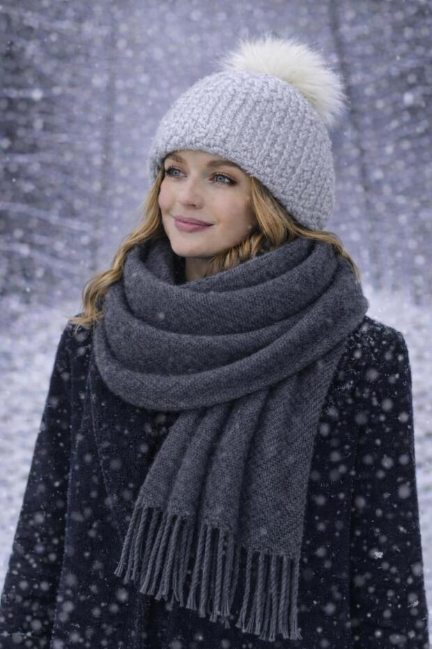 Winter Premium Beanie + Wide Boucle Shawl Set | Soft, Warm, Trendy Double