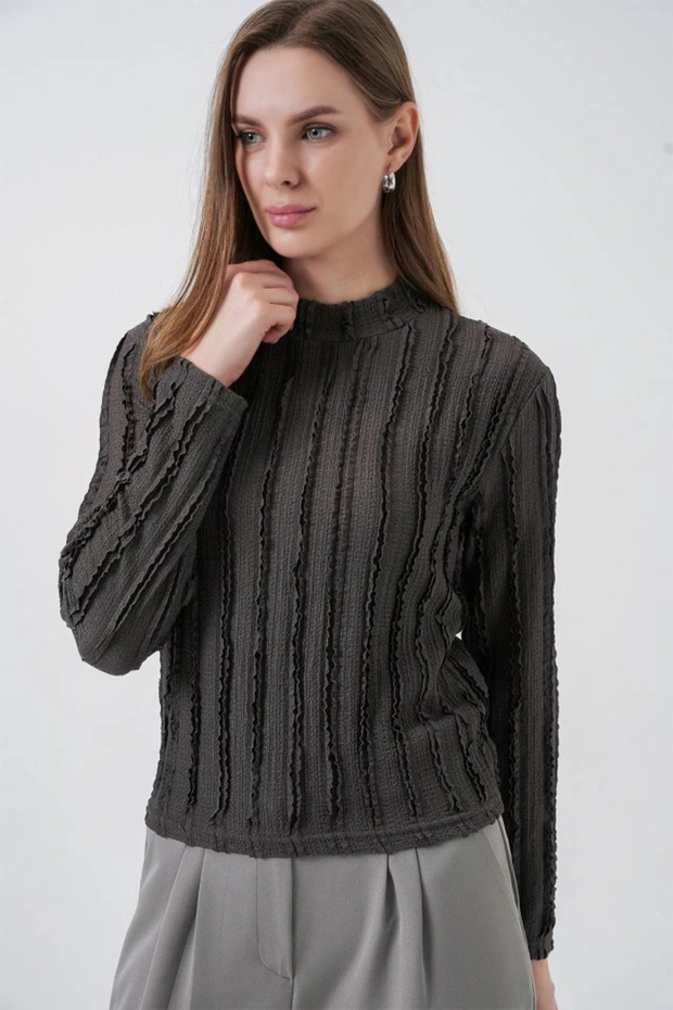 بلوزة محبوكة مرنة ذات ملمس 975 - أنثراسايت - 2