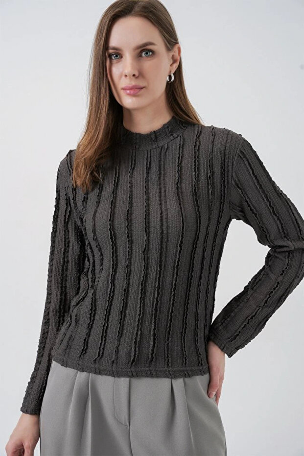بلوزة محبوكة مرنة ذات ملمس 975 - أنثراسايت - 4