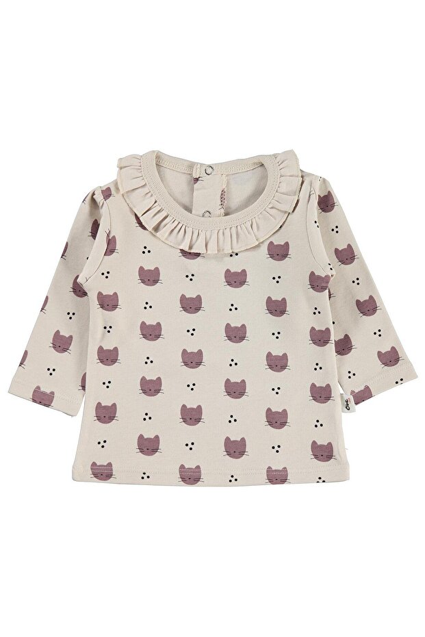 Cat Print 6-18 Months Sweatshirt - Beige 9-12 Months