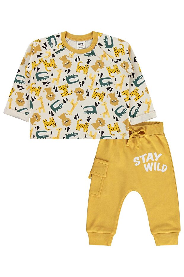 Animals Printed Pocketed 6-18 Months Set - Mustard 18-24 Months