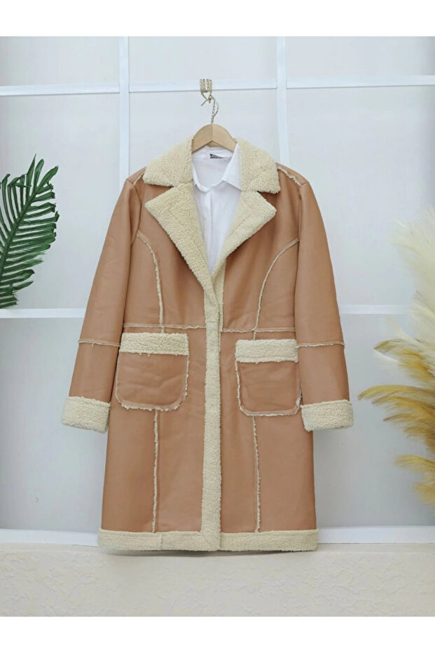 معطف جلدي مع جيب مبطن بالقطيفة - مينك - 1