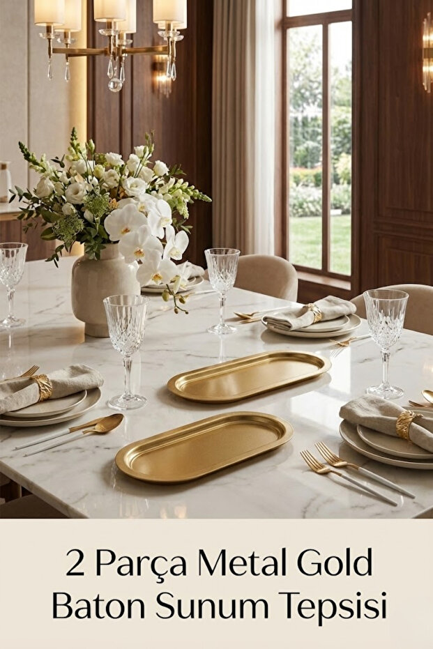 2 Pieces Baton Gold Color Metal Presentation Tray, Gold Color Serving Tray, Presentation Stand