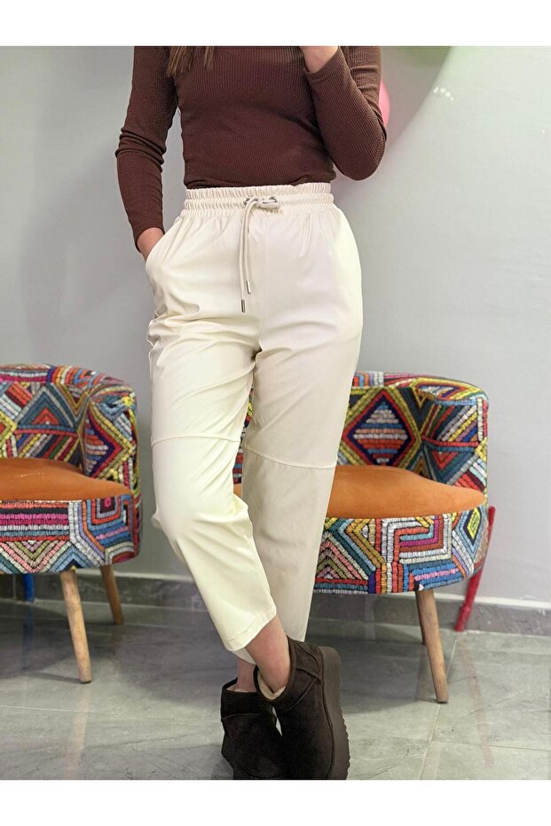 Şardonlu Deri Pantolon - 1