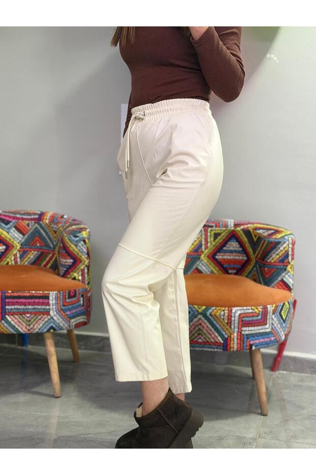 Şardonlu Deri Pantolon - 3