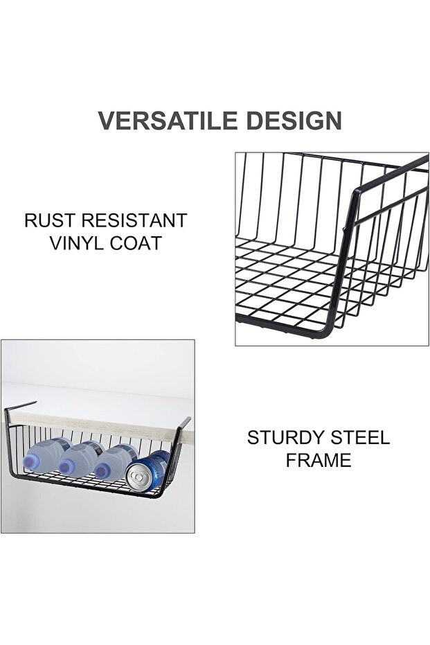 سلة تخزين كبيرة وخفيفة الوزن توضع تحت الرف - 2